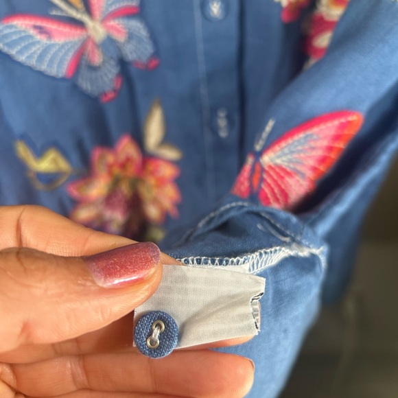 Johnny Was Butterfly Janie European Linen Shirt in Morning Glory NWT - Picture 9 of 11